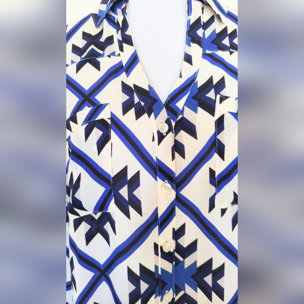 Express Portofino Geometric Print Button Down Shirt Size XS - Picture 9 of 11